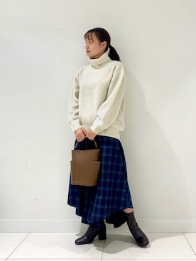 「チェック柄に恋してる」｜「アイテム（トートバッグ）」を使った、　AMIさん（レディース・158cm）の秋コーディネート