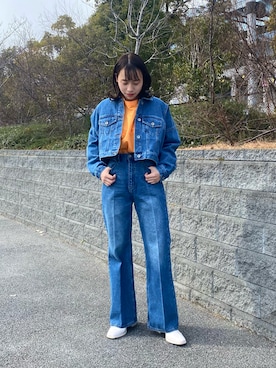 「スクエアトゥ」｜「アイテム（デニムジャケット）」を使った、　AMIさん（レディース・158cm）の冬コーディネート