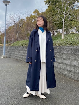 「ニットベスト」｜「アイテム（ステンカラーコート）」を使った、　AMIさん（レディース・158cm）の春コーディネート