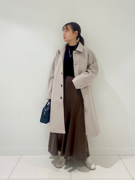 「アイテム（ステンカラーコート）」を使った、　AMIさん（レディース・158cm・20代）の冬コーディネート