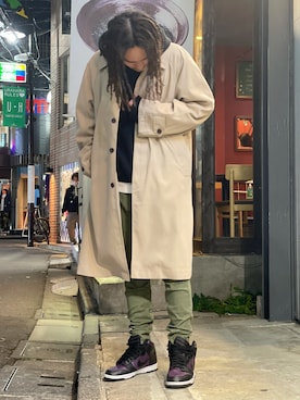 「A4A（エーフォーエー）のアイテム（ステンカラーコート）」を使った、KENTOさん（メンズ・178cm）の冬コーディネート