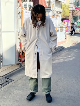 「A4A（エーフォーエー）のアイテム（ステンカラーコート）」を使った、KENTOさん（メンズ・178cm）の冬コーディネート
