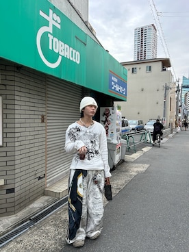 「アイテム（ニットキャップ/ビーニー、ホワイト系）」を使った、pradox.xlvさん（メンズ・172cm）の冬コーディネート