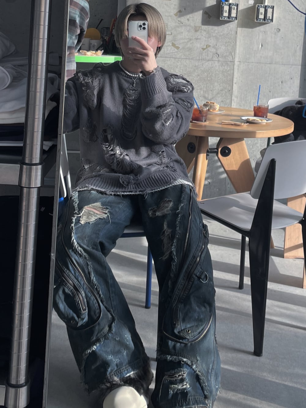 メーテ セール】【Never mind the XU】design damage knit 3 / 【ネバー