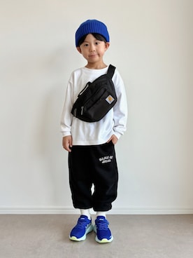「GU（ジーユー）のアイテム（パンツ）」を使った、とりしゅりさん（キッズ・110cm）の秋コーディネート