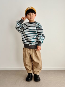 「MAKE YOUR DAY（メイクユアデイ）のアイテム（パンツ）」を使った、とりしゅりさん（キッズ・100cm）の冬コーディネート
