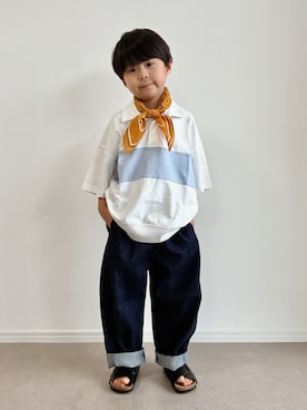 「GU（ジーユー）のアイテム（トップス、ホワイト系）」を使った、とりしゅりさん（キッズ・110cm）の夏コーディネート
