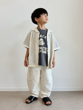 「SHEINのアイテム（サンダル、ブラック系）」を使った、とりしゅりさん（キッズ・110cm）の夏コーディネート