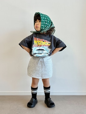 「riziere（リジェール）のプラットフォームサンダル（サンダル、ブラック系）」を使った、とりしゅりさん（キッズ・110cm）の夏コーディネート