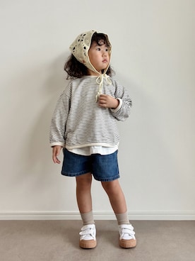 「アイテム（ファッション雑貨、ホワイト系）」を使った、とりしゅりさん（キッズ・100cm）の秋コーディネート