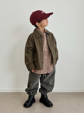 「GU（ジーユー）のアイテム（帽子）」を使った、とりしゅりさん（キッズ・100cm）の冬コーディネート