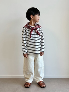 「GU（ジーユー）のアイテム（パンツ、ホワイト系）」を使った、とりしゅりさん（キッズ・110cm）の夏コーディネート
