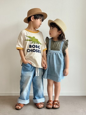 「BOBO CHOSES（ボボショーズ）のアイテム」を使った、とりしゅりさん（キッズ・110cm）の夏コーディネート