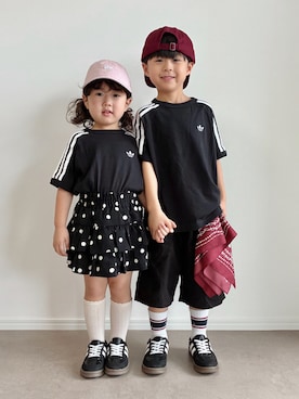 「GU（ジーユー）のアイテム（帽子）」を使った、とりしゅりさん（キッズ・110cm）の夏コーディネート