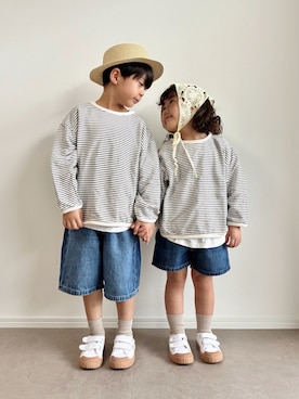 「アイテム（ファッション雑貨、ホワイト系）」を使った、とりしゅりさん（キッズ・110cm）の秋コーディネート