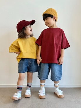 「GU（ジーユー）のアイテム（帽子）」を使った、とりしゅりさん（キッズ・110cm）の夏コーディネート