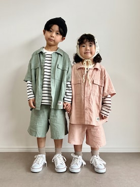「アイテム（ファッション雑貨、ホワイト系）」を使った、とりしゅりさん（キッズ・110cm）の秋コーディネート