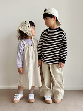 「アイテム（キャップ）」を使った、とりしゅりさん（キッズ・110cm）の春コーディネート