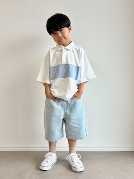 「ポロシャツ」｜とりしゅりさん（キッズ・110cm）の夏コーディネート