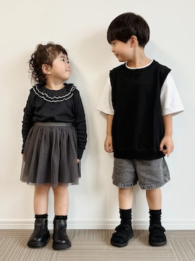 「アイテム（ブーツ）」を使った、とりしゅりさん（キッズ・100cm）の秋コーディネート