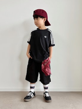 「GU（ジーユー）のアイテム（帽子）」を使った、とりしゅりさん（キッズ・110cm）の夏コーディネート