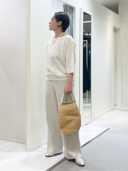 コットンリネン ビスコース ストレッチ イージーワイドパンツ