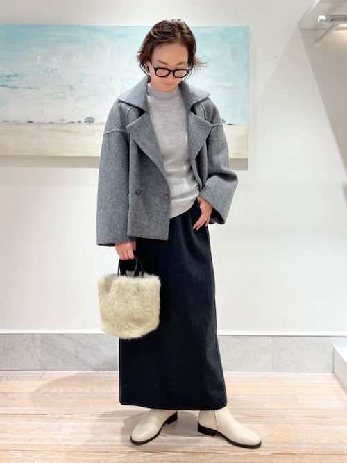 ヘリンボーンダブルフェイス コクーンシルエットショートコート