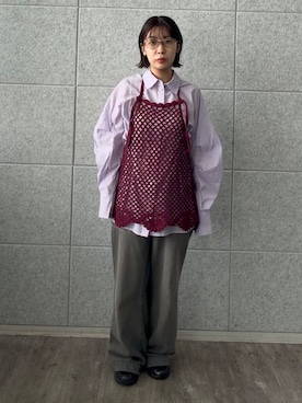 「ALL NEW MART（オールニューマート）のシアールーズアレンジシャツ（シャツ/ブラウス、パープル系）」を使った、abeさん（レディース・150cm）の夏コーディネート
