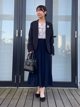 「春カラー」｜「アイテム（ノーカラージャケット）」を使った、abeさん（レディース・150cm）の冬コーディネート