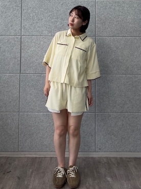 「ALL NEW MART（オールニューマート）のウェーブラインパイルショートパンツ（その他パンツ、ホワイト系）」を使った、abeさん（レディース・150cm）の夏コーディネート