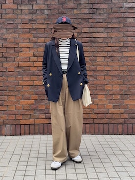 「アイテム（テーラードジャケット、ブルー系）」を使った、namiさん（レディース・155cm）の秋コーディネート