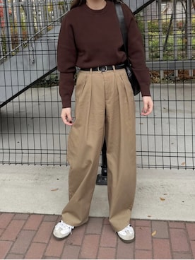 「アイテム（チノパンツ）」を使った、namiさん（レディース・155cm）の秋コーディネート