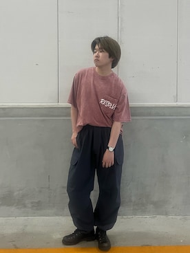 「ITEMS URBANRESEARCH（アイテムズ アーバンリサーチ）のHANDWRITTEN LOGO FADED T-SHIRTS（Tシャツ/カットソー、レッド系）」を使った、Haruさん（メンズ・172cm）の夏コーディネート