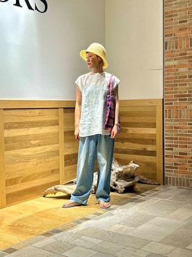 「ストレート×イエベ春」｜「アイテム（帽子）」を使った、おぎさん（レディース・167cm）の夏コーディネート