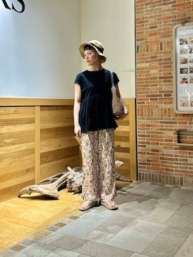 「ストレート×イエベ春」｜「アイテム（帽子）」を使った、おぎさん（レディース・167cm）の夏コーディネート