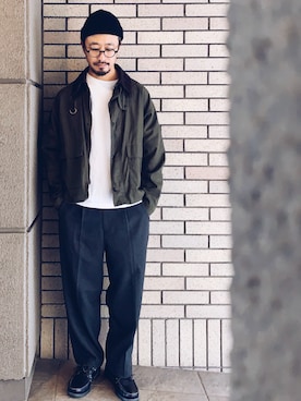 「アイテム（ニットキャップ/ビーニー）」を使った、hiromeganeさん（メンズ・165cm）の冬コーディネート