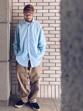 「アイテム（キャップ）」を使った、hiromeganeさん（メンズ・165cm）の春コーディネート