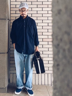 「アイテム（スリッポン）」を使った、hiromeganeさん（メンズ・165cm）の秋コーディネート