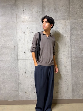「SENSE OF PLACE by URBAN RESEARCH(センスオブプレイスバイアーバンリサーチ)のピンストライプタックワイドスラックス(その他パンツ、ブルー系)」を使った、とーごさん(メンズ・178cm)の秋コーディネート
