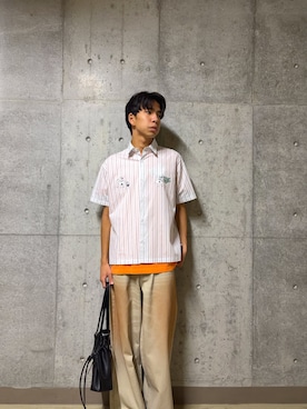 「SENSE OF PLACE by URBAN RESEARCH(センスオブプレイスバイアーバンリサーチ)の別注/Disney/ストライプシャツ(シャツ/ブラウス、ホワイト系)」を使った、とーごさん(メンズ・178cm)の夏コーディネート