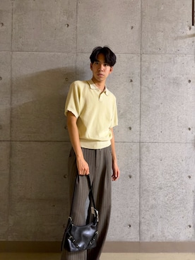「SENSE OF PLACE by URBAN RESEARCH(センスオブプレイスバイアーバンリサーチ)の『洗濯可』エアリーメランジニットポロシャツ(ニット/セーター、ホワイト系)」を使った、とーごさん(メンズ・178cm)の春コーディネート