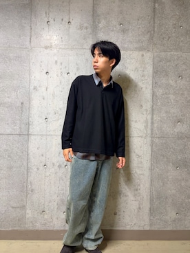 「SENSE OF PLACE by URBAN RESEARCH(センスオブプレイスバイアーバンリサーチ)のワッフルヘンリーネックロングTシャツ(Tシャツ/カットソー、ブラック系)」を使った、とーごさん(メンズ・178cm)の秋コーディネート