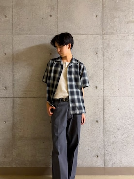 「SENSE OF PLACE by URBAN RESEARCH(センスオブプレイスバイアーバンリサーチ)のオンブレーチェックオープンカラーショートスリーブシャツ(シャツ/ブラウス、ブラック系)」を使った、とーごさん(メンズ・178cm)の春コーディネート