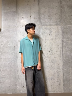 「SENSE OF PLACE by URBAN RESEARCH(センスオブプレイスバイアーバンリサーチ)のシアーヨウリュウオープンカラーシャツ(シャツ/ブラウス、グリーン系)」を使った、とーごさん(メンズ・178cm)の夏コーディネート