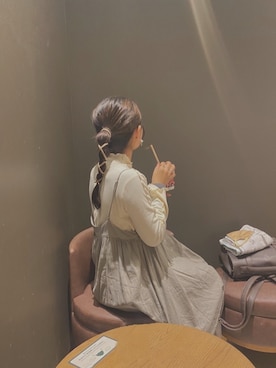 「hinari（ヒナリ）のメロウリブトップス（Tシャツ/カットソー、ホワイト系）」を使った、ゆきさん（レディース・152cm）の秋コーディネート
