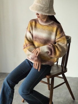 「グラデーションニット」｜「アイテム（帽子）」を使った、Riberry_officialさん（レディース・158cm）の秋コーディネート