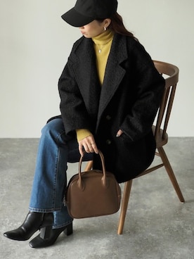 「ハイネックトップス」｜「アイテム（チェスターコート）」を使った、Riberry_officialさん（レディース・158cm）の秋コーディネート