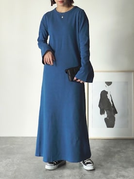 「ブルーワンピース」｜「アイテム（ワンピース/ドレス）」を使った、Riberry_officialさん（レディース・158cm）の冬コーディネート