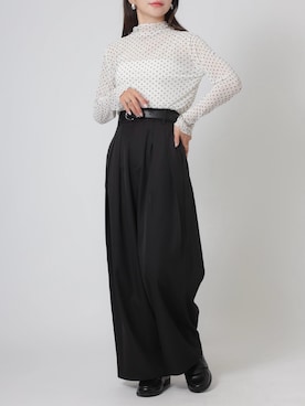 「Riberry（リベリー）のドットシアーチュール長袖トップス（Tシャツ/カットソー、ホワイト系）」を使った、Riberry_officialさん（レディース・158cm）の秋コーディネート