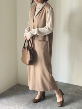 「キーネック」｜「アイテム（ワンピース/ドレス）」を使った、Riberry_officialさん（レディース・158cm）の冬コーディネート